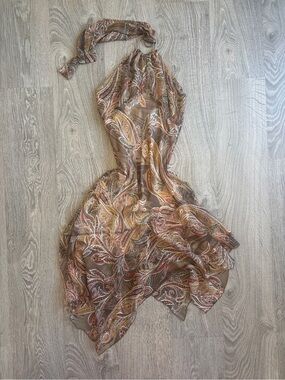 Suzy Shier Y2K Style Sheer Paisley Halter Midi Dress